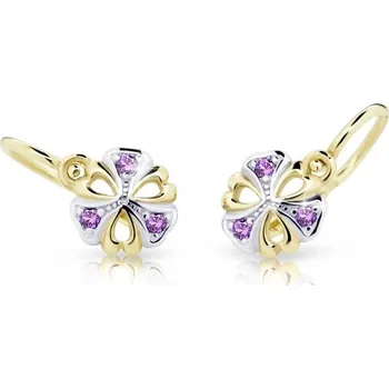 Náušnice Cutie Jewellery Dětské bicolor náušnice ze žlutého zlata C2230-10-X-1 fialová + 2 měsíce na vrácení zboží