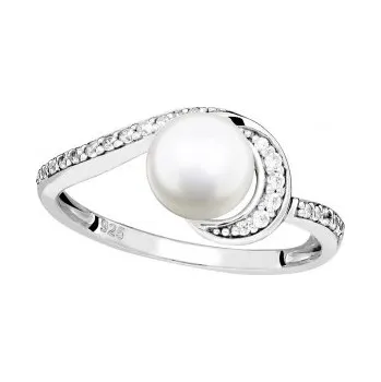 Prsten Silver Cat Stříbrný prsten s kubickými zirkony a pravou perlou SC496 58 mm + 2 měsíce na vrácení zboží