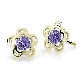 Náušnice Cutie Jewellery Půvabné zlaté dětské náušnice C2204-30-X-1 fialová + 2 měsíce na vrácení zboží