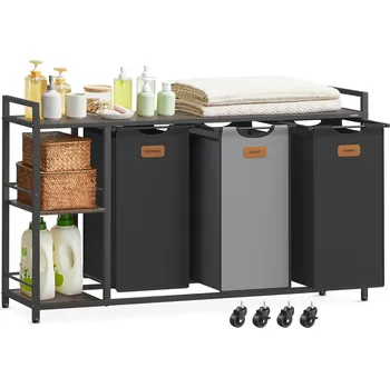 Koš na prádlo VASAGLE Koš na prádlo se 3 přihrádkami, 117x33x80.5cm, šedý Košík Luandry