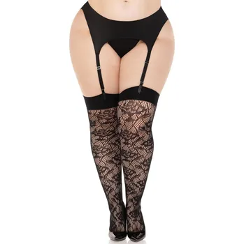 Dámské erotické punčochy Very Sexy Lingerie Leg Avenue Wild rose net thigh highs + - Black - 1X/2X