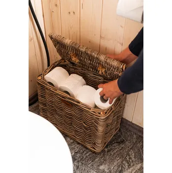 Nákupní košík Vingo Ratanový úložný koš s víkem na toaletní papír, hranatý – šedý, 39 x 19 x 32 cm