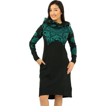 Dámská mikina Himalife Šatomikina Ohana s maxi kapucí - černá se zelenou Velikost: XXL - Móda pro plnoštíhlé, Oblečení nadměrné velikosti