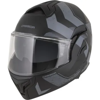 Helma na motorku Přilba MultiFlip Korp, CASSIDA (černá matná/tmavě šedá/šedá) 2026 (Velikost: L)