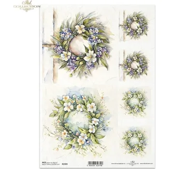 Umělecký papír Rýžový papír na decoupage ITD - Květinové věnečky - R2395