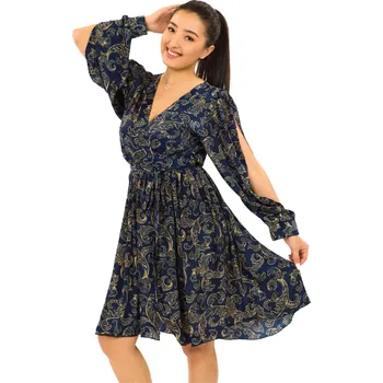 Dámské šaty Himalife Zavinovací šaty Sárí - tmavě modrá se zlatou Velikost: S/M