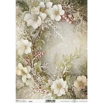Umělecký papír Rýžový papír na decoupage ITD - Zimní kytice - R2335