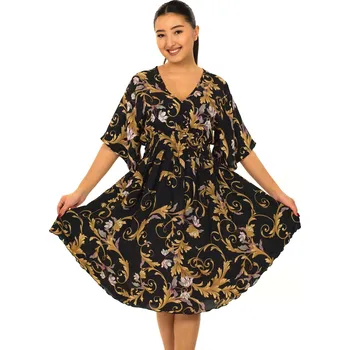 Dámské šaty Himalife Šaty s širokými rukávy Zahara - černé s růžovou a zlatou Velikost: XXL/3XL - Móda pro plnoštíhlé, Oblečení nadměrné velikosti