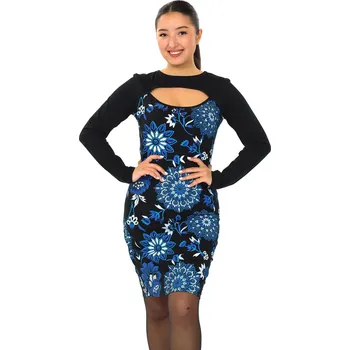 Dámské šaty Himalife Šaty s dlouhým rukávem Kirpa - černá s modrou Velikost: L