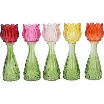 Váza 5ks barevný mix skleněný svícen/ váza tulipán Love Tulip - Ø 7*18 cm
