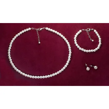 Náhrdelník Bílé perly Sada šperků: Perlové klipsy a náhrdelník z českých skleněných perel