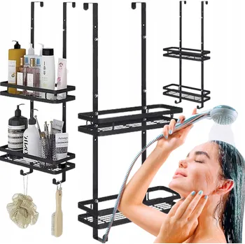 Koupelnový nábytek ZÁVĚSNÁ POLICE DO KOUPELNY POD SPRCHU NA SPRCHOVÝ KOUT 2 PATRA ČERNÁ