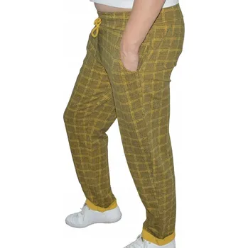 Dámské kalhoty Dámské bavlněné tepláky italského střihu s kostkovaným vzorem, hořčicové