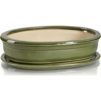 Květináč Béžový, zelený keramický Květináč Polnix 19 cm x 13 x 5 cm