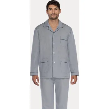 Pánská móda GUASCH Pánské pyžamo SERGIO, Šedá, V dárkovém boxu, Bavlna 100%, Dlouhý rukáv - vel. XL