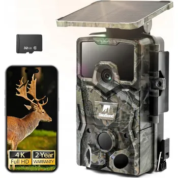 Bezpečnostní kamera SPORTOVNÍ KAMERA 4K 48MP FOTOPAST SOLÁRNÍ LESNÍ LOVECKÁ NOČNÍ REŽIM + 32GB