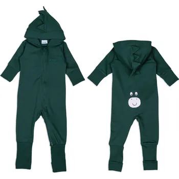 Kojenecký overall Moniel Dětský rostoucí teplákový overal Dinosaur Basic Dark Green Velikost: 56 cm