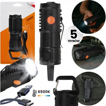 Svítilna Mini svítilna 3×LED USB-C Dobíjecí Kapesní Silná 5 režimů svícení