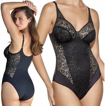 Body Dámské korzetové body s krajkou, zeštíhlující, černé, s kosticemi 70C