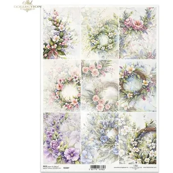 Umělecký papír Rýžový papír na decoupage ITD - Květinové věnečky - R2387