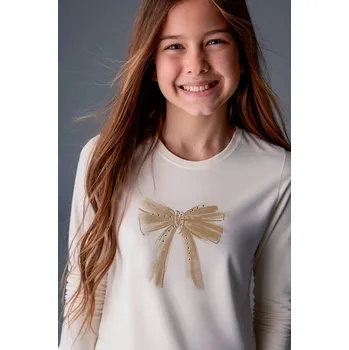 Dívčí tričko Dětské bavlněné tričko s dlouhým rukávem Mayoral 830.8A.Junior.9BYA béžová 01X, vel. 157
