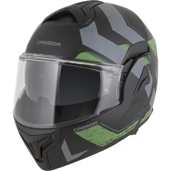 Helma na motorku Přilba MultiFlip Korp, CASSIDA (černá matná/zelená/šedá) 2026 (Velikost: XS)
