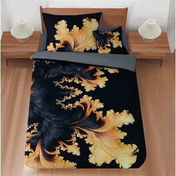 Bytový textil JAHU 3D mikrosaténové černozlatá harmonie 140 x 200, 70 x 90, 45 x 45 cm zipový uzávěr