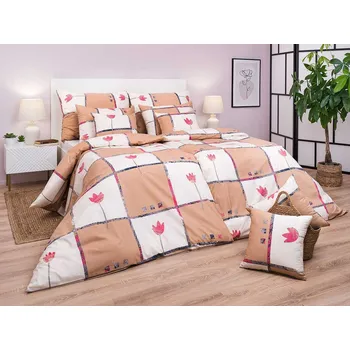 DADKA VRACOV Povlečení bavlna Tulipán světle hnědý 140x200, 70x90 cm II.jakost