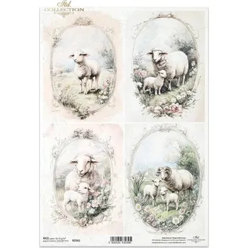 Umělecký papír Rýžový papír na decoupage ITD - Jaro, ovce, beránci - R2561