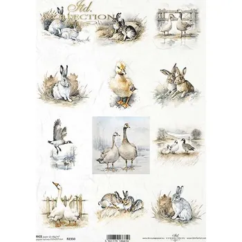 Umělecký papír Rýžový papír na decoupage ITD - Králíci, husy, zajíci - R2350