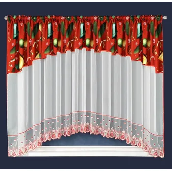 Záclona Vánoční dekorační záclona s krajkou VALERIE červená/bílá 400x160 cm (cena za 1 kus) MyBestHome