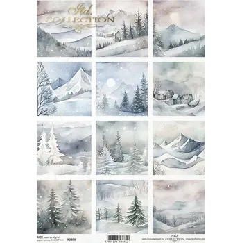 Umělecký papír Rýžový papír na decoupage ITD - Zimní krajinky, hory - R2308