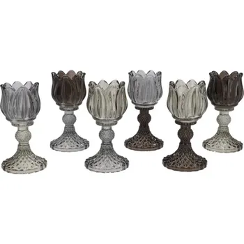 Svícen 6ks granitový mix skleněný svícen tulipán Love Tulip - Ø 8*15 cm