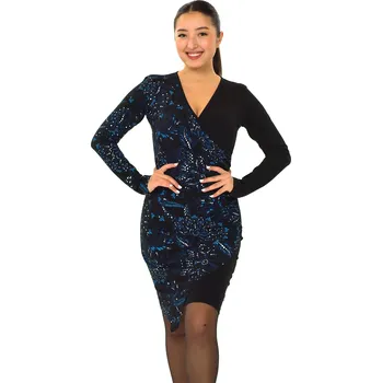 Dámské šaty Himalife Šaty Vanita - černá s modrou Velikost: 3XL - Móda pro plnoštíhlé, Oblečení nadměrné velikosti