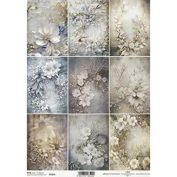 Umělecký papír Rýžový papír na decoupage ITD - Zimní kytice, mix - R2345