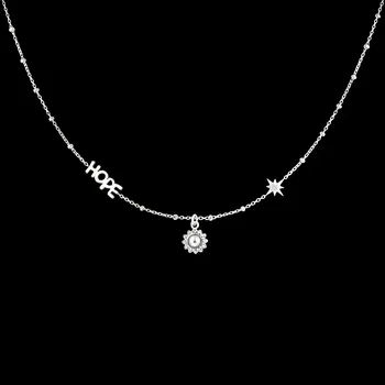 Náhrdelník Jemný kuličkový náhrdelník s nápisem naděje „HOPE & STAR“ z chirurgické oceli č. 1799