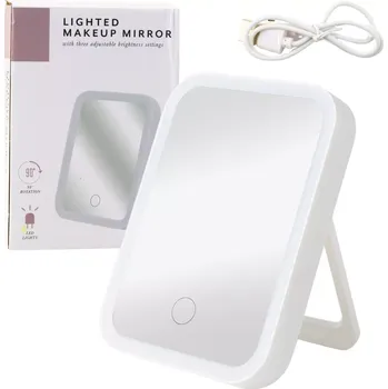 Podsvícené kosmetické zrcátko LED s dotykem, 3 režimy světla, náklon 90°, bílé