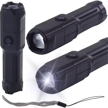 Svítilna LED svítilna s zoomem, 3 režimy, dobíjení přes USB, černá