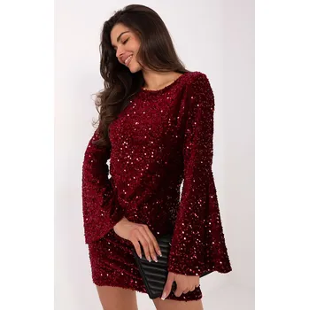 Dámské šaty Flitrové minišaty s rozšířenými rukávy Italy Fashion bordó EU velikost: Univerzální