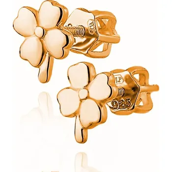 Šperk Zlacené stříbrné šroubovací náušnice čtyřlístky