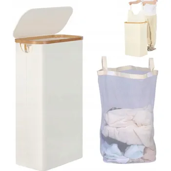 Koš na prádlo BAMBUSOVÝ KOŠ NA PRÁDLO S VÍKEM, VELKÝ ORGANIZÉR NA BIELIZNU 63L