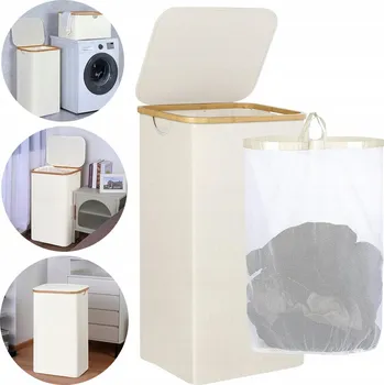 Koš na prádlo ÚZKÝ KOŠ NA PRÁDLO S VÍKEM, ÚLOŽNÝ PROSTOR NA OBLEČENÍ 63L S KLOPOU, VYSOKÝ 70 cm