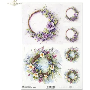 Umělecký papír Rýžový papír na decoupage ITD - Květinové věnečky - R2393