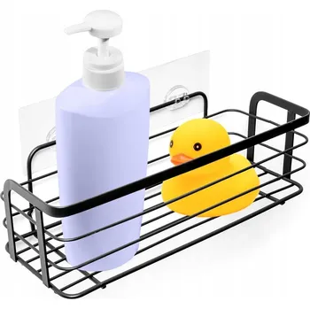 Drátěná police Kovová černá polička do sprchy k nalepení VILDE 31x12x9,5 cm