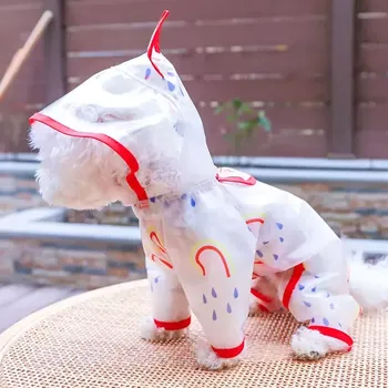 Obleček pro psa Voděodolná duhová pláštěnka pro psy s kapucí - červený , M