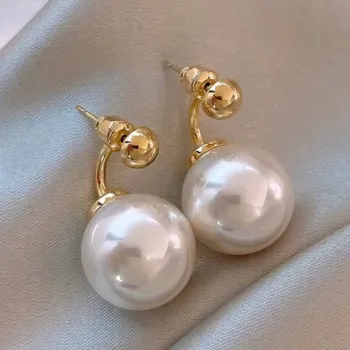 Náušnice Zlaté Náušnice s Velkou Perlou Dámské Ocel Chirurgická jako Dárek