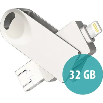 USB flash disk Flash disk 32 GB - 3v1 pro Apple iPhone / iPad / MacBook - Lightning / Micro USB / USB-A - kovový - stříbrný