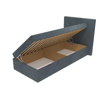 Postel Čalouněná postel Poppy s hladkým čelem, lamelovým roštem a úložným prostorem - Modrá, Levé, 80 x 200 cm, Bez navýšení, Molitanová 15 cm