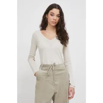 Bavlněné tričko s dlouhým rukávem United Colors of Benetton 3GA2E4245 béžová 08X, vel. XXS