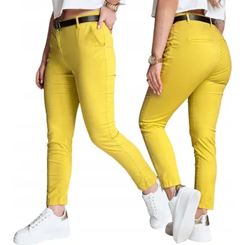 Dámské kalhoty Dámské slim fit kalhoty s páskem hořčicové UY2579 - L
